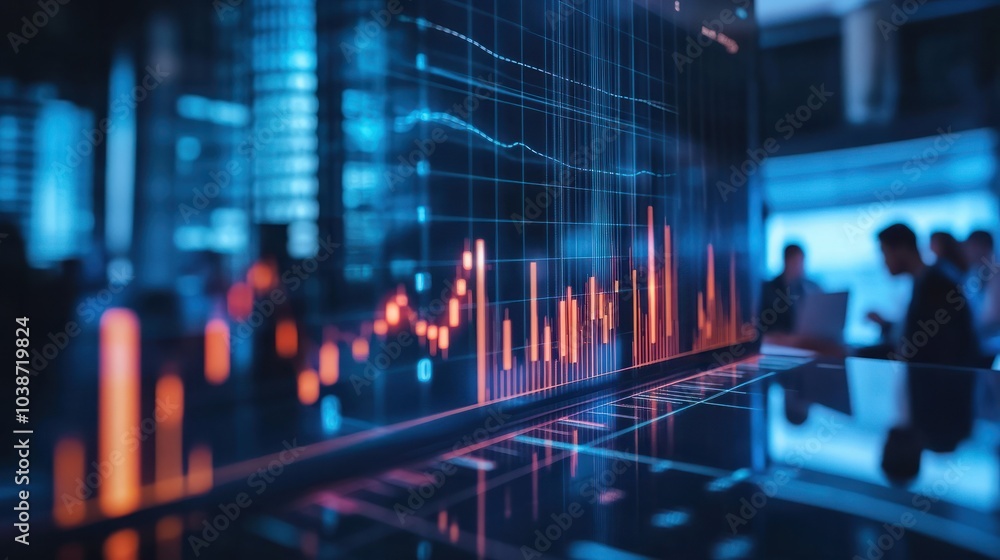 Analyzing Exponential Growth in Professional Business Meeting, Team Studying Financial Chart with Compound Interest Curve Analyzing Exponential Growth in Professional Business Meeting, Team Studying Financial Chart with Compound Interest Curve