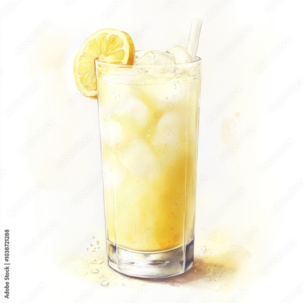 A refreshing glass of lemonade with ice and a lemon slice, perfect for hot days. A refreshing glass of lemonade with ice and a lemon slice, perfect for hot days.