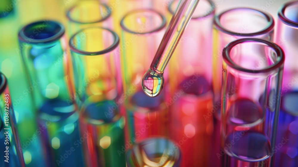 Closeup of colorful test tubes and dropper Closeup of colorful test tubes and dropper