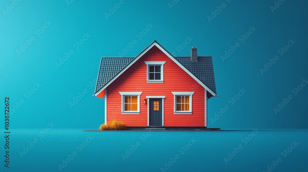 model red house modern design in architecture on a teal background model red house modern design in architecture on a teal background
