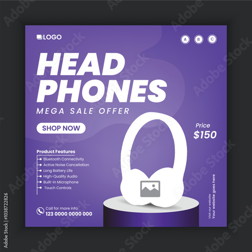 Special offer black Friday  headphone sale social media banner template or online banner