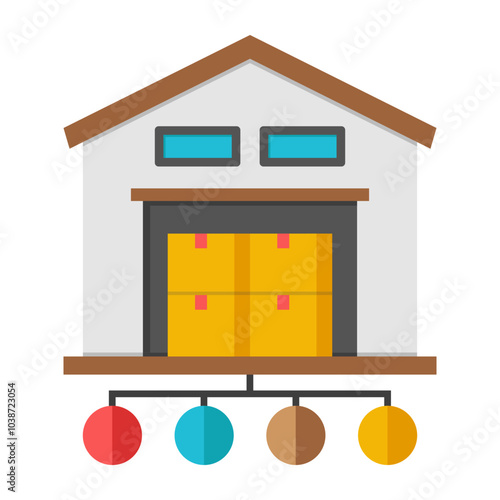 Flat design icon of warehouse

