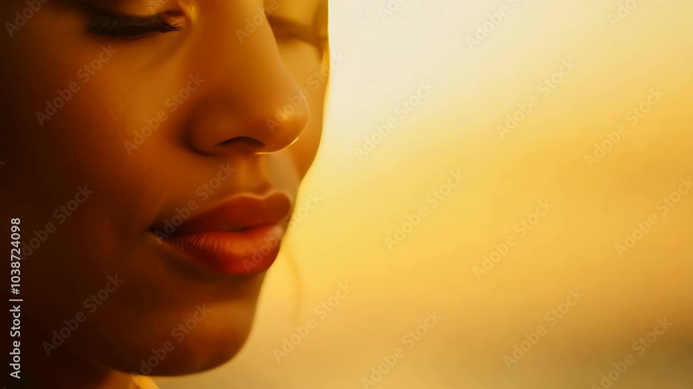 Tranquil close-up of a woman in golden sunset light Tranquil close-up of a woman in golden sunset light