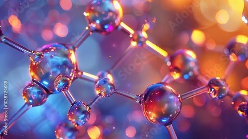 Colorful molecular structure of isohexadecane showcasing vibrant reflections and intricate connections in a laboratory setting photo