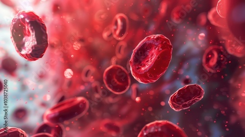 Close-up view of human red blood cells showcasing their structure and composition in a vibrant environment