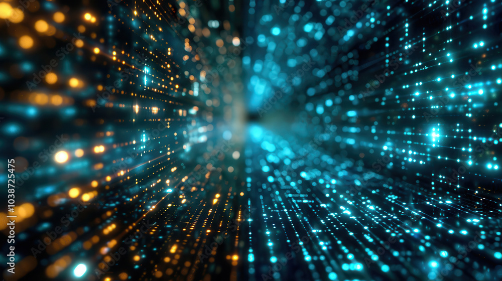 Dynamic flow of colorful light particles in a digital space representing technology and innovation in a futuristic environment Dynamic flow of colorful light particles in a digital space representing technology and innovation in a futuristic environment