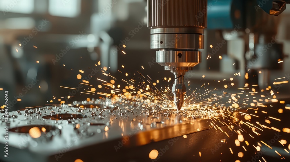Modern CNC Machine Working on Precision Metal Part Modern CNC Machine Working on Precision Metal Part