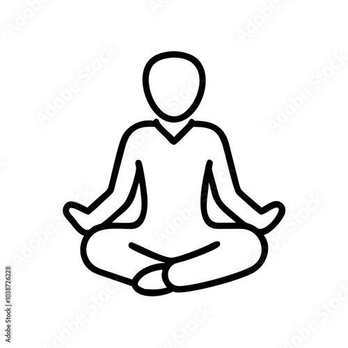 Meditating person icon in lotus position, outline design for wellness, black outline, modern design 