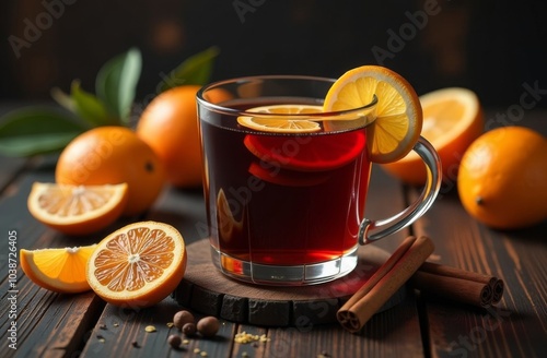 Traditional ingredients for making mulled wine: cinnamon sticks, nutmeg, cardamom, ginger root, star anise, kumquat, candied orange and lemon. A set of spices for making mulled wine