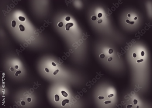 background with cute Halloween ghosts illustration in black and white with cute faces