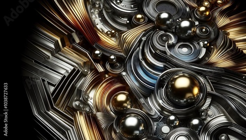 Abstract metallic textures with reflective gold and silver accents,generative ai 