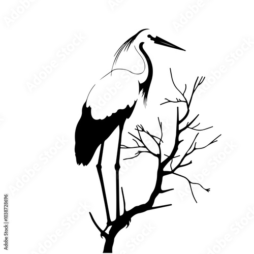 Stork On Tree Branch