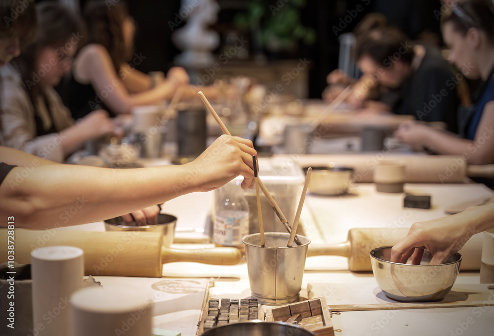 Hands Creating Pottery in a Collaborative Ceramic Workshop