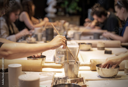 Obraz na płótnie Hands Creating Pottery in a Collaborative Ceramic Workshop w salonie