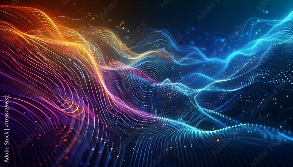 Abstract digital waves in gradient colors with glowing, futuristic look,generative ai