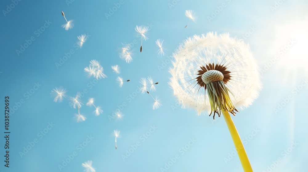 Fototapeta premium Dandelion Seeds Floating in the Wind
