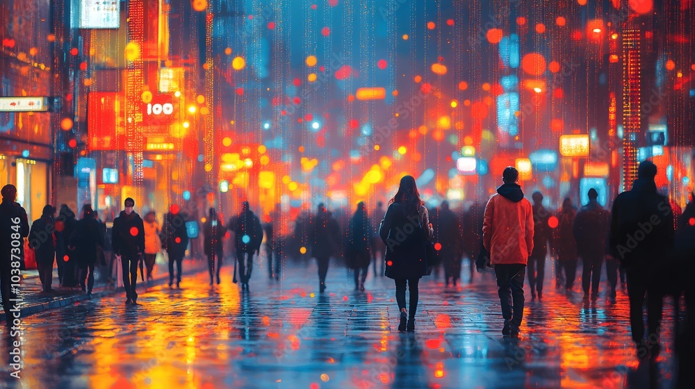 Cityscape at Night with Rain and Neon Lights Cityscape at Night with Rain and Neon Lights