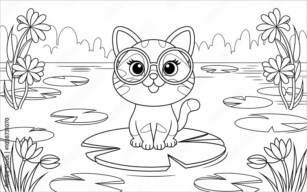 Cat coloring page design illustration and white and black design concept Cat coloring page design illustration and white and black design concept