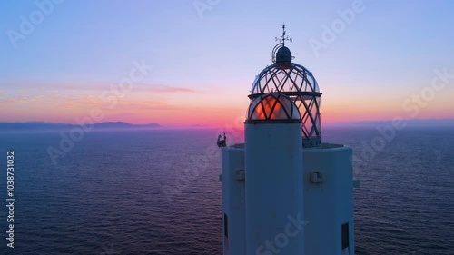 Aerial view from a drone of the Gorliz lighthouse, located on Cape Billano, between Gorliz and Armintza. Gorliz. Province of Bizkaia. Basque Country. Spain. Europe photo