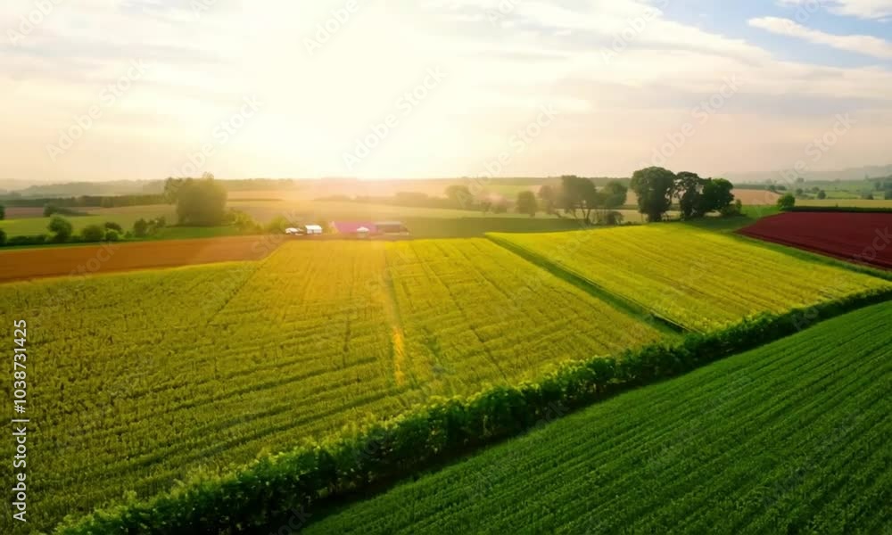 Lush Green Farm Field with Growing Crops and Rural Landscape Showcasing Harvest Potential Lush Green Farm Field with Growing Crops and Rural Landscape Showcasing Harvest Potential