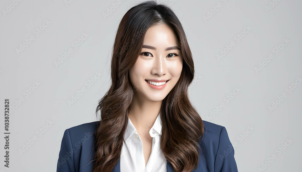 a young woman with long dark hair, wearing a blue blazer and a white shirt. She is looking directly at the camera and smiling. She appears to be in her early 20s and has a friendly and approachable de a young woman with long dark hair, wearing a blue blazer and a white shirt. She is looking directly at the camera and smiling. She appears to be in her early 20s and has a friendly and approachable de