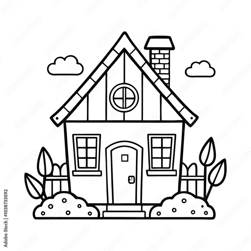 illustration of a house, Home coloring book page design illustration of a house, Home coloring book page design