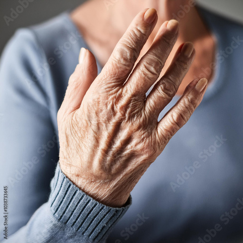 Mano di una donna anziana con artrite photo