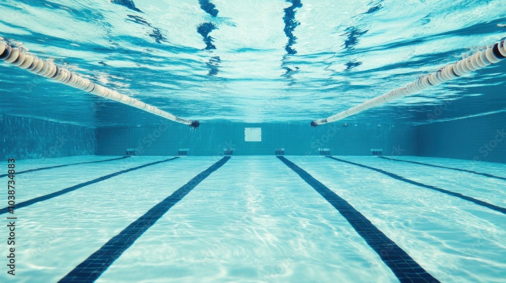 Obraz premium A swimming pool lane marker underwater, indoor setting with clear blue water, Modern style