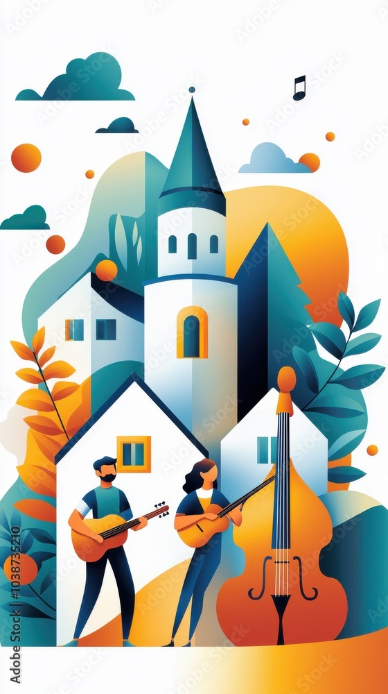Obraz premium Local Musicians Performing in Village Setting