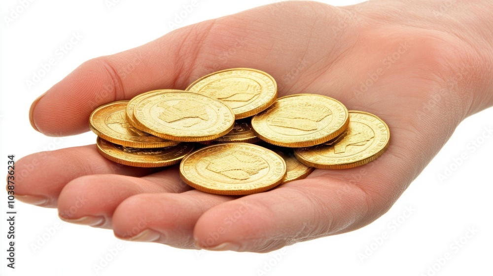Hand Holding Gold Coins Currency Wealth Finance Prosperity Hand Holding Gold Coins Currency Wealth Finance Prosperity