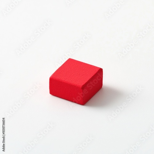 A small red cube with a textured surface, placed on a plain background.