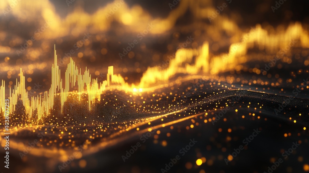 Golden Waves of Data Visualization Concept Golden Waves of Data Visualization Concept