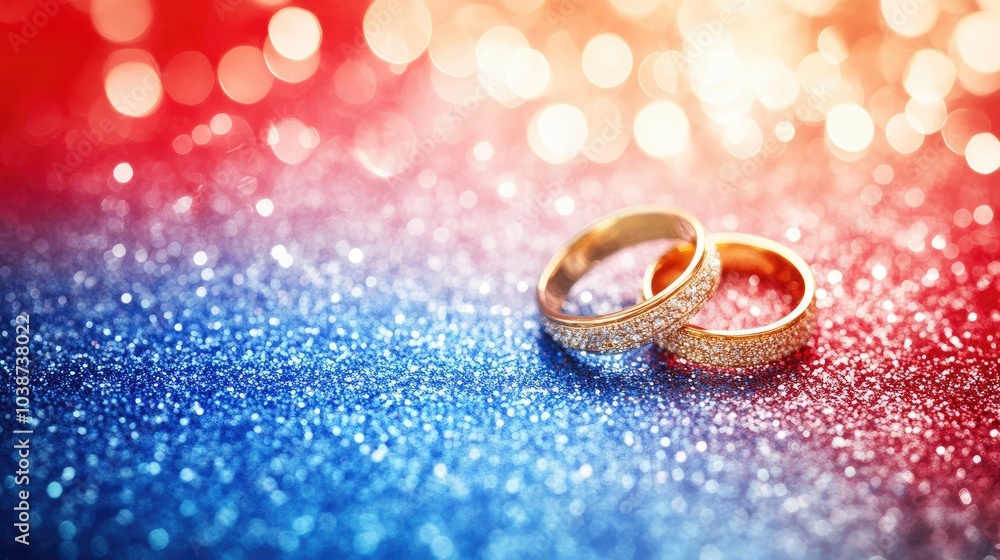 Wedding Bands Sparkle on Red White and Blue Background Generative AI Wedding Bands Sparkle on Red White and Blue Background Generative AI