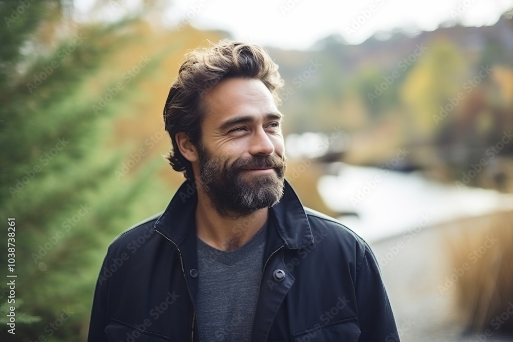 Portrait of handsome man with beard and mustache in the autumn park Portrait of handsome man with beard and mustache in the autumn park