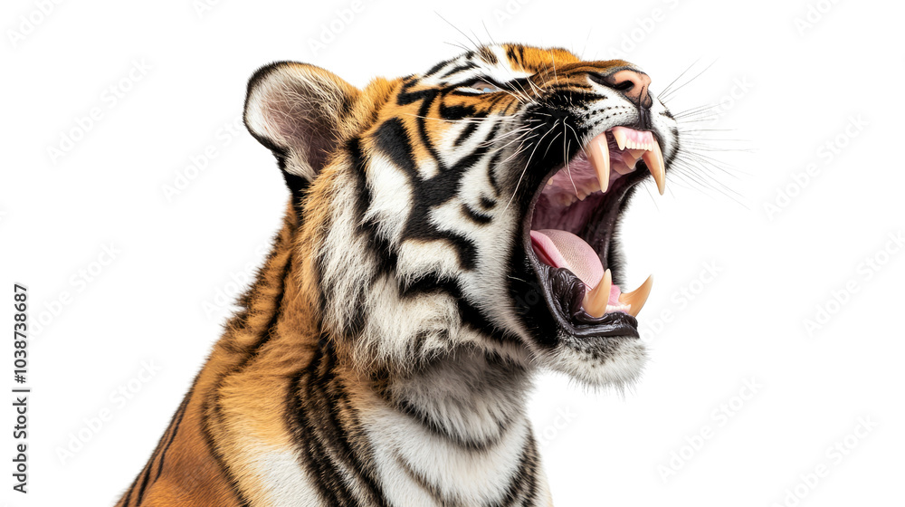 Fototapeta premium A captivating portrait of a majestic white and Bengal tiger, showcasing its striking stripes, intense gaze, and fierce beauty in a natural wildlife setting