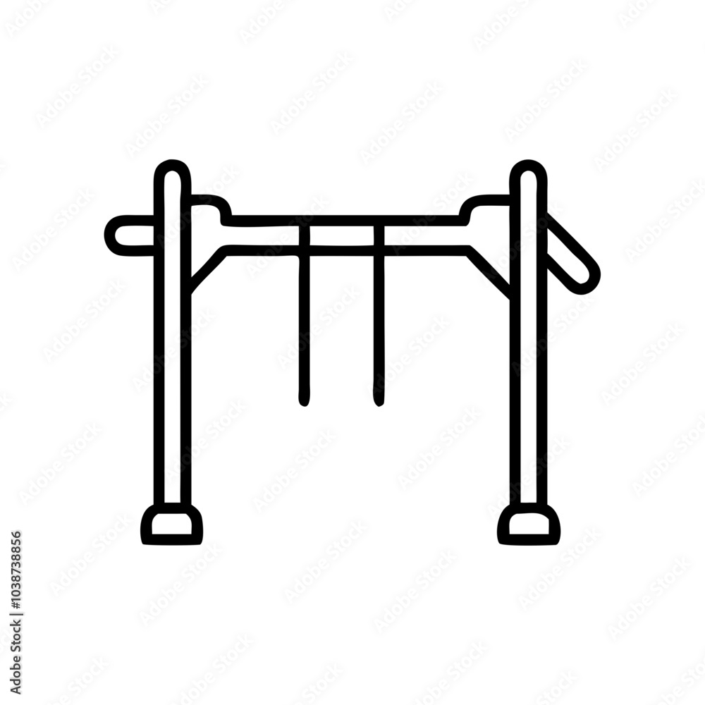 Icon of a pull-up bar in black outline representing strength training and fitness Icon of a pull-up bar in black outline representing strength training and fitness