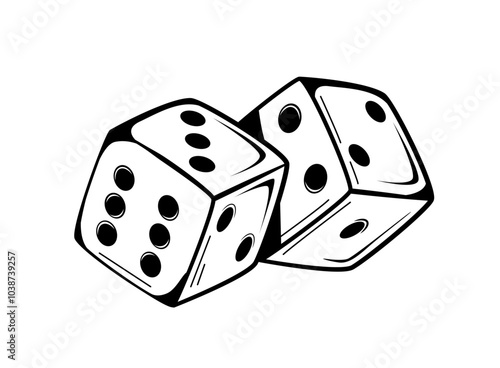 Black and white illustration of two dice in a bold street art style. The design captures the essence of flash tattoo culture and represents the themes of chance and risk. Vector illustration.

