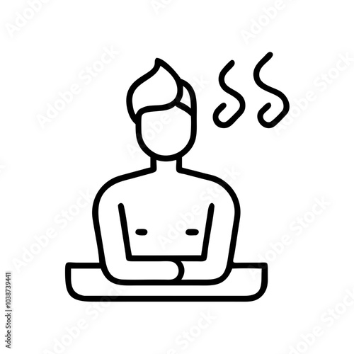 Sauna icon featuring a person relaxing with steam in black outline and modern design for wellness concepts