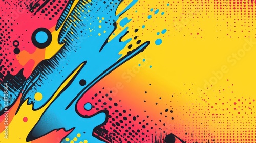 A vibrant abstract design featuring splashes of color on a gradient background.