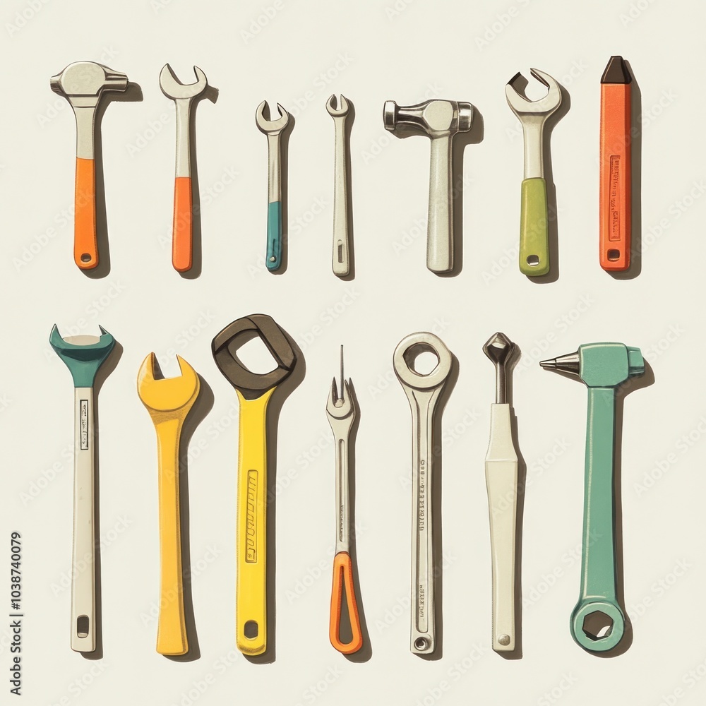 A collection of various hand tools arranged neatly for practical use. A collection of various hand tools arranged neatly for practical use.