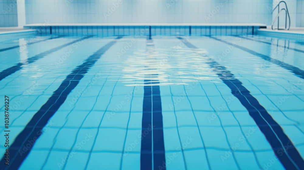 Obraz premium A swimming pool lane marker with clear water reflections, indoor setting with blue tiles, Serene style