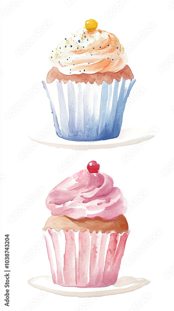 Illustration of delicious muffins on a light marble table. Illustration of delicious muffins on a light marble table.