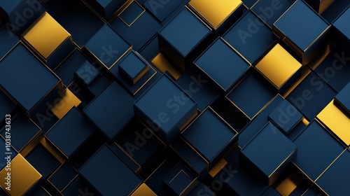 Wallpaper Mural Abstract stylish dark geometric background, blue gold color, cube shapes, abstract pattern Torontodigital.ca