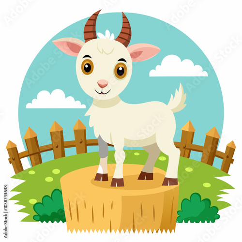 Goat standing on a bale of hay vector illustration