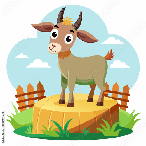 Goat standing on a bale of hay vector illustration