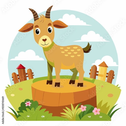 Goat standing on a bale of hay vector illustration