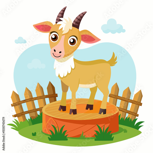 Goat standing on a bale of hay vector illustration