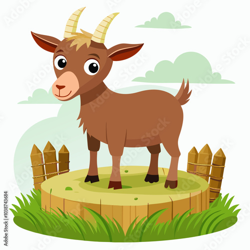 Goat standing on a bale of hay vector illustration