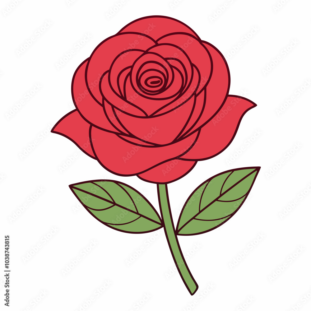 Vector illustration of a single rose with petals and leaves Vector illustration of a single rose with petals and leaves