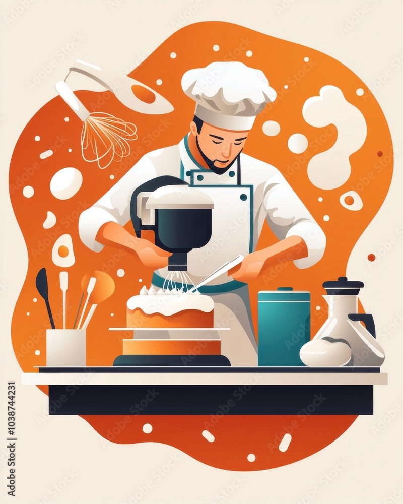 Professional Baker Using Stand Mixer in Action Professional Baker Using Stand Mixer in Action